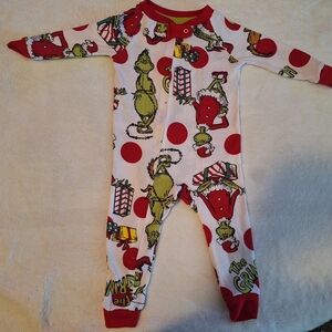 Dr. Seuss Grinch Kids One Piece Pajama - Red and White